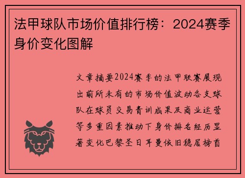 法甲球队市场价值排行榜：2024赛季身价变化图解
